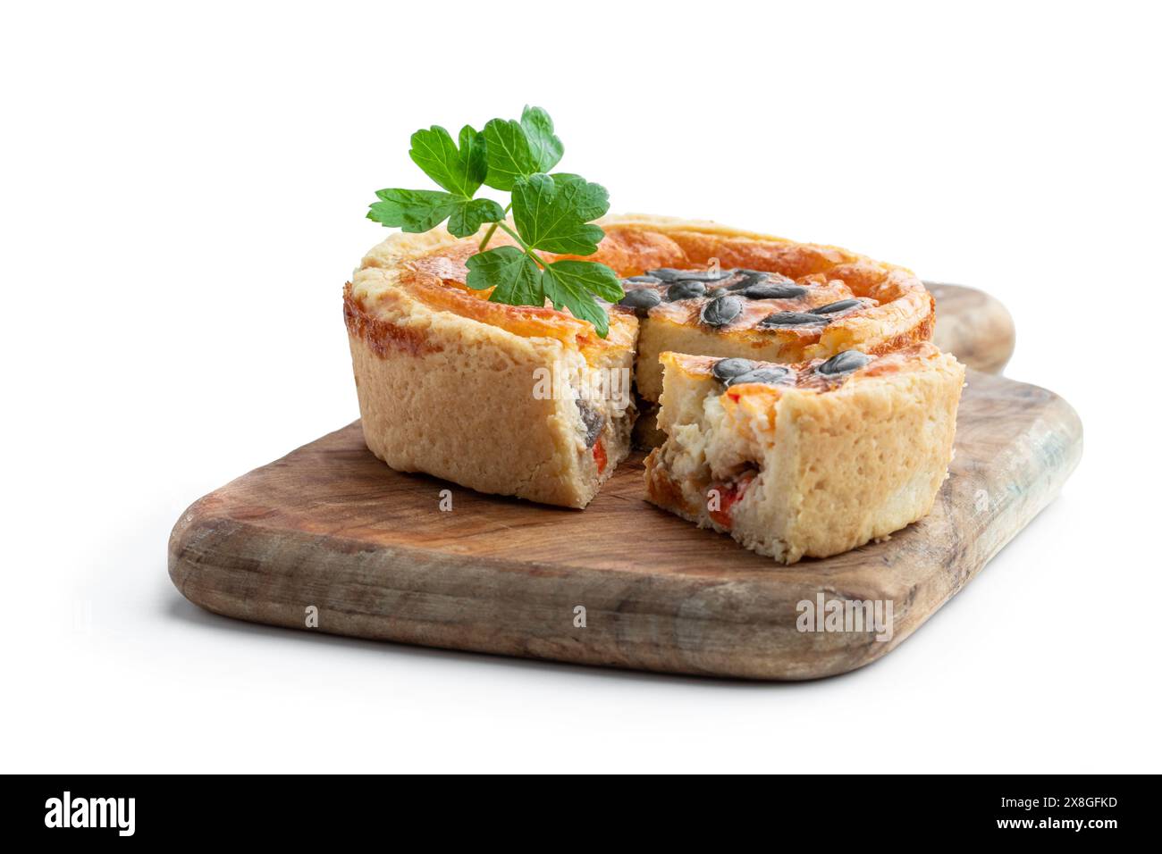 Hühnerfleisch Mini Pie isoliert auf weiß Stockfoto