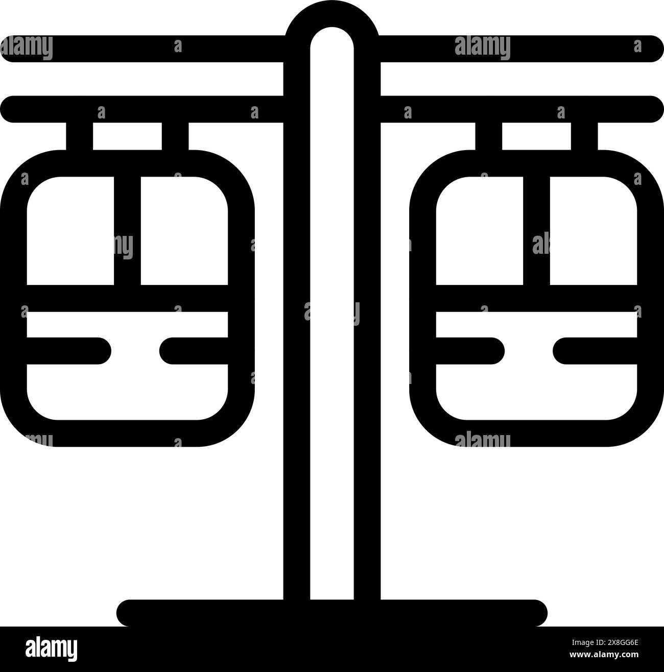Schwarz-weiße Vektor-Illustration einer Seilbahn in einem flachen Design-Stil Stock Vektor
