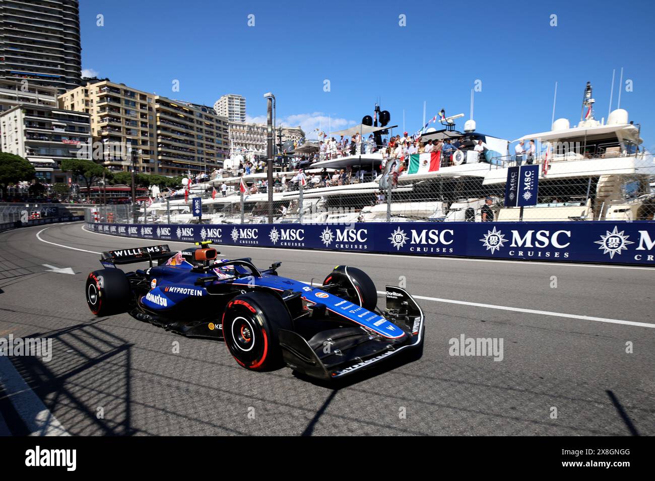 Monaco, Monaco. Mai 2024. Logan Sargeant von Williams Racing auf der Strecke während des Qualifyings für den F1 Grand Prix von Monaco am 25. Mai 2024 auf dem Circuit de Monaco in Monte-Carlo, Monaco. Quelle: Marco Canoniero/Alamy Live News Stockfoto