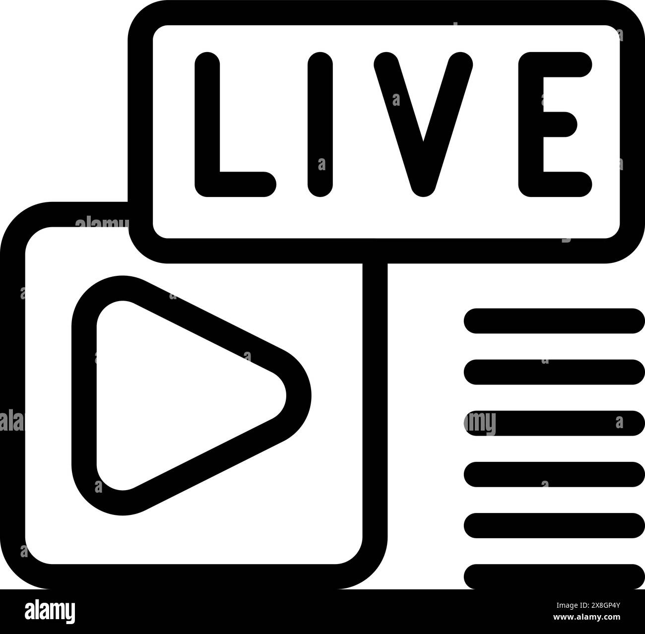 Schwarzweiß-Vektorabbildung eines Livestreaming-Symbols, geeignet für die Nutzung im Internet Stock Vektor