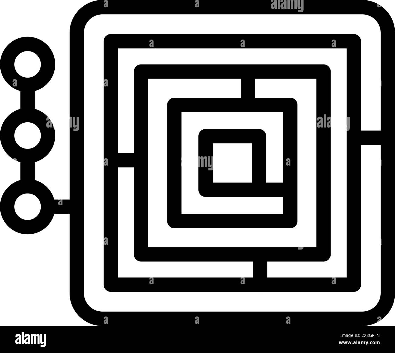 Vereinfachte Linienkunst eines quadratischen Labyrinths mit einem Ausgangspunkt, geeignet für Problemlösungen Stock Vektor