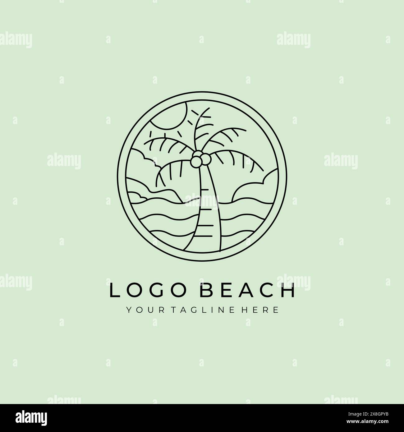 Beach Line Art Logo Vektor Symbol Illustration Design Stock Vektor