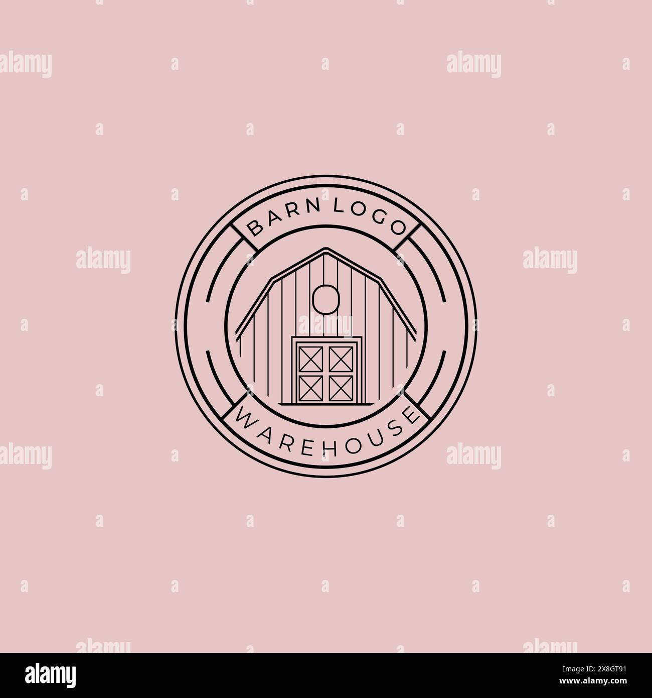 Emblem der Line Art Scheune Vektor-Logo, Illustration Design des Vintage-Abzeichens von Scheune Storehouse Bauernhaus Konzept Stock Vektor