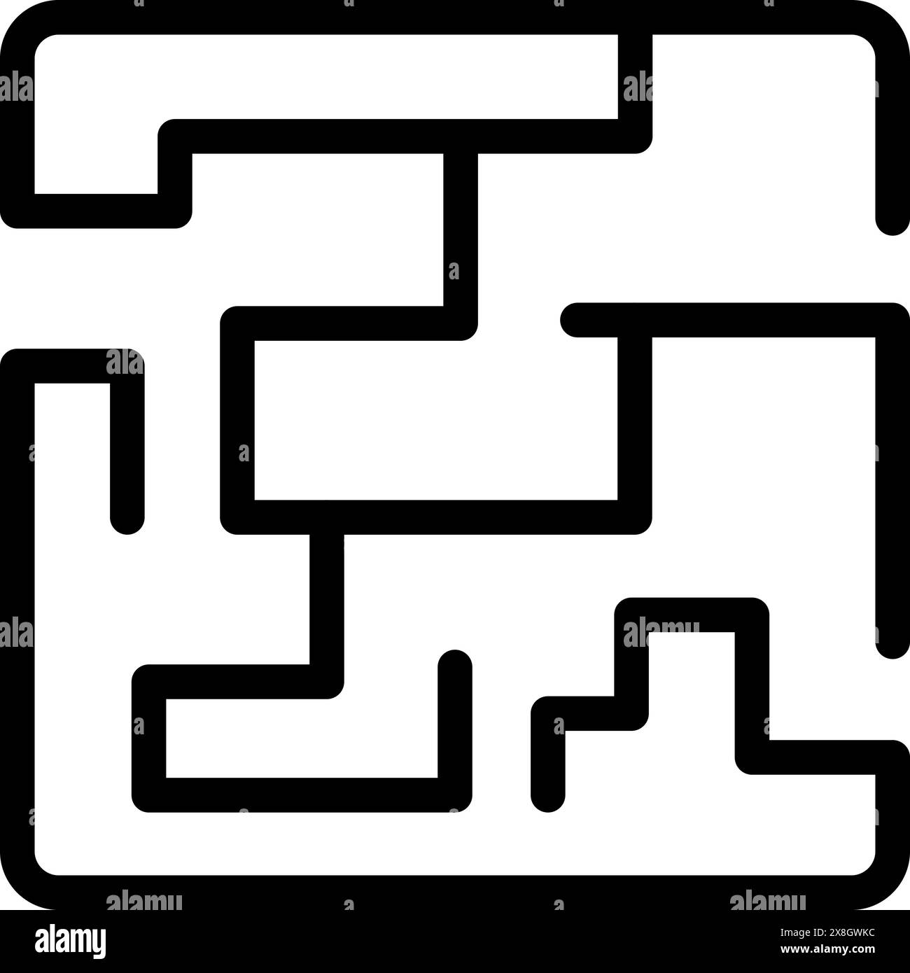 Vereinfachende Labyrinthgrafik in kontrastreichem Schwarz-weiß-Schema Stock Vektor