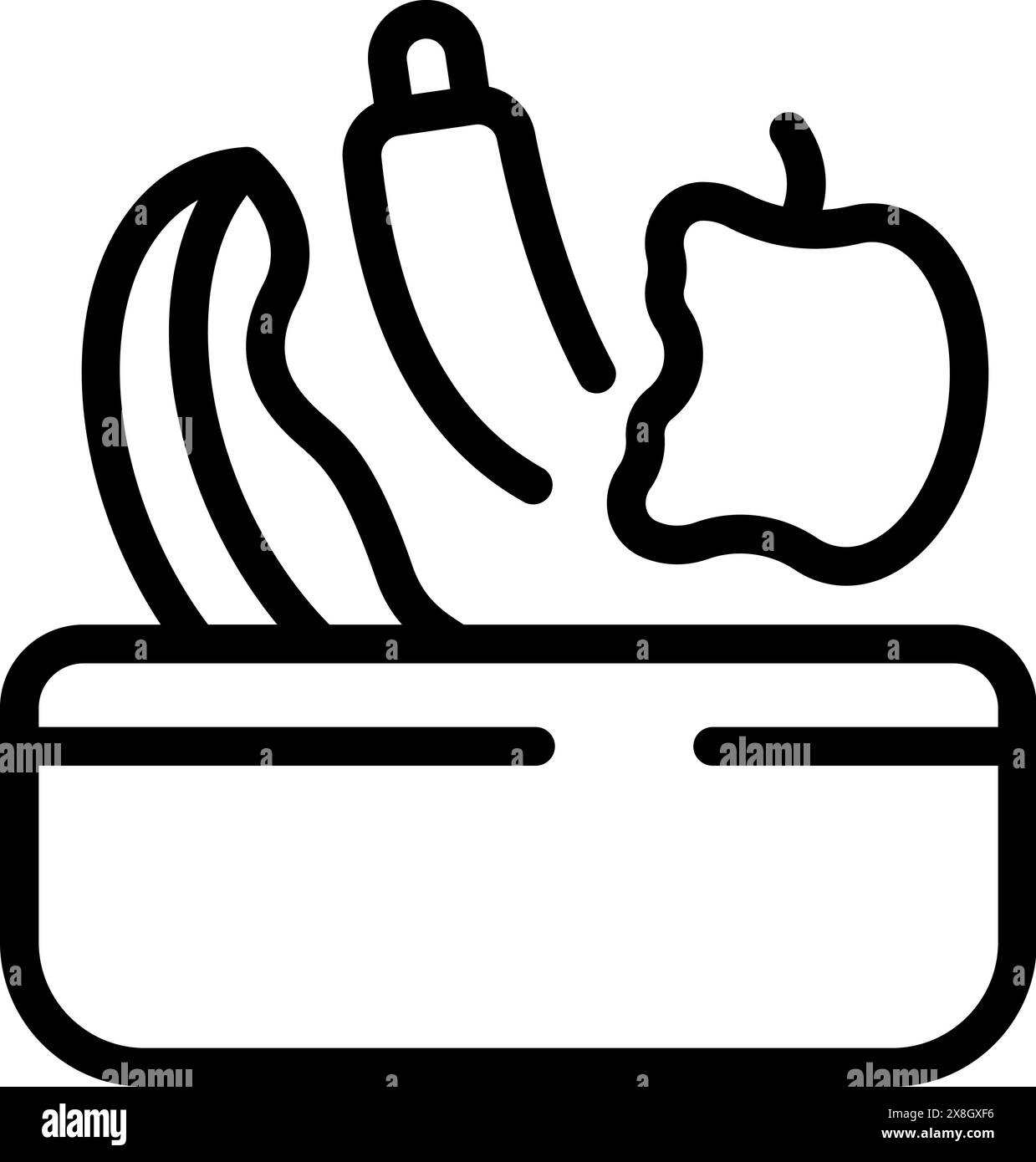 Minimalistische Schwarz-weiß-Vektorsymbole für gesunde Lebensstil-Lebensmittel. Einschließlich Obst und Gemüse. Für die Zubereitung von Mahlzeiten. Fitness. Wellness. Und sauberes Essen Stock Vektor