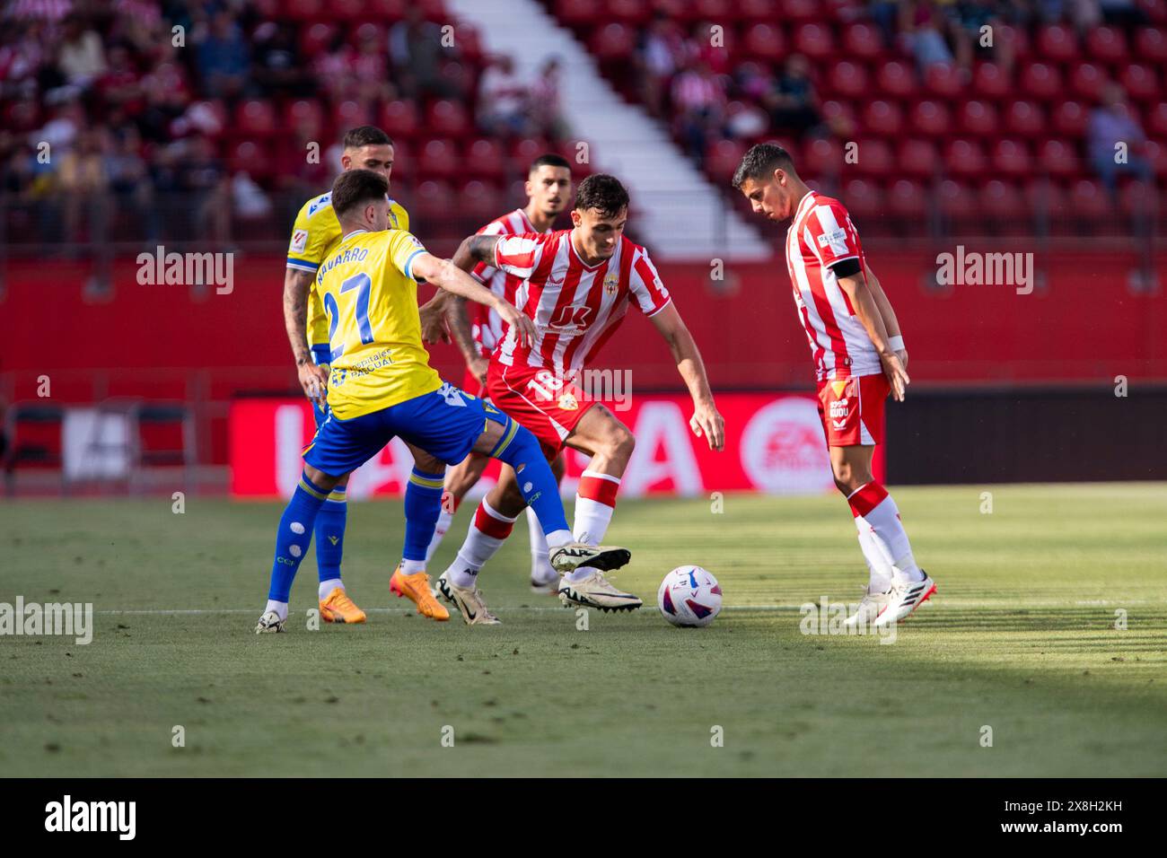 MARC PUBILL spanischer Verteidiger der UD Almeria während des Spiels, UD ALMERIA gegen CADIZ CF, EA Sport League, First Division Championship, Power Horse Stadium Almeria, 25. Mai 2024 Stockfoto