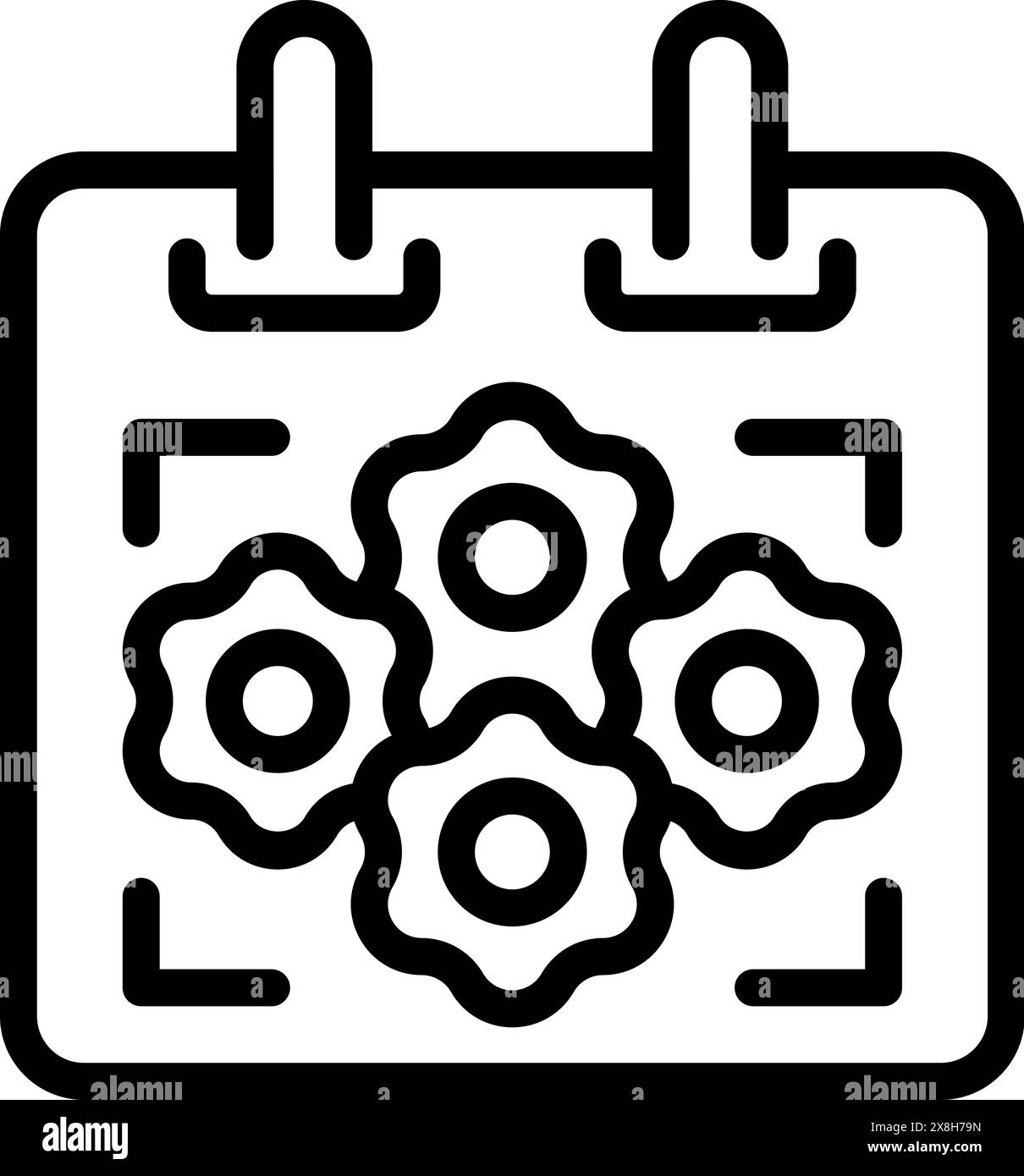 Einfache schwarz-weiße Strichgrafik-Ikone, die einen Kalender mit Blumenmotiven darstellt Stock Vektor