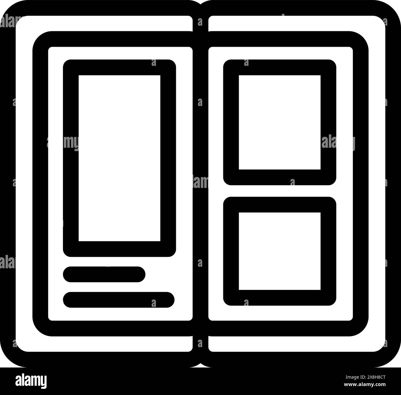 Schwarz-weiße flache Design-Ikone eines offenen Buches, perfekt für Lernthemen Stock Vektor