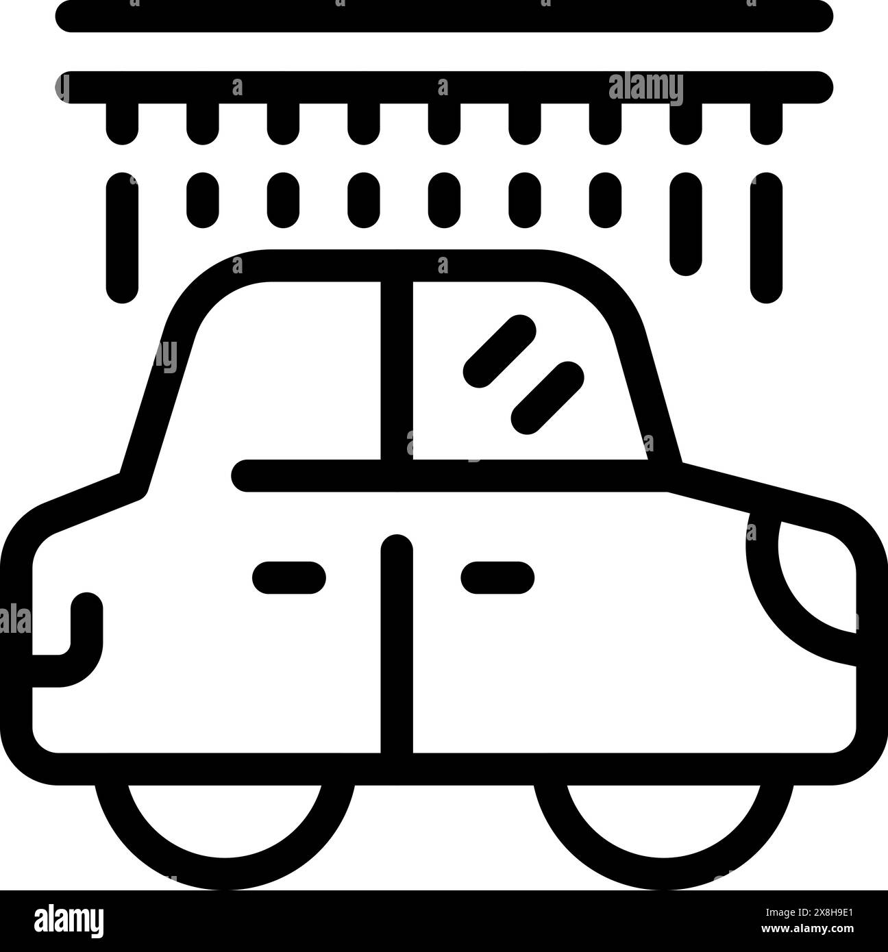 Autowaschanlage Icon Illustration in schwarz-weißer Linie Art Vektor, perfekt für Autoreinigungsservice und -Wartung, mit einem einfachen und skalierbaren grafischen Symbol für Autowäsche und Detaillierung von Geschäften Stock Vektor