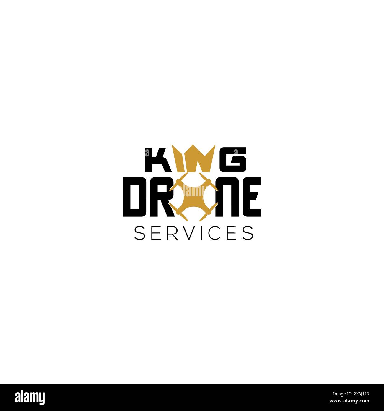 Logo-Vorlage Über Fotografie Und Luftbildaufnahmen King Drone Service. King Drone Logo Service mit Kronensymbol und Drohnensymbol. Stock Vektor