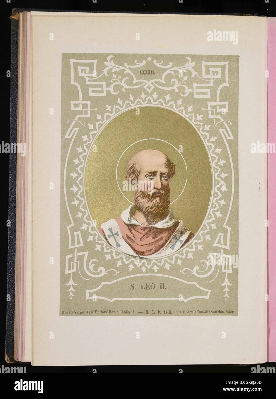 Ein Kupferstich von Papst Leo II. Aus dem Jahr 1879, der von 682 bis 683 Pontiff war. Er war der 80. Papst. Stockfoto