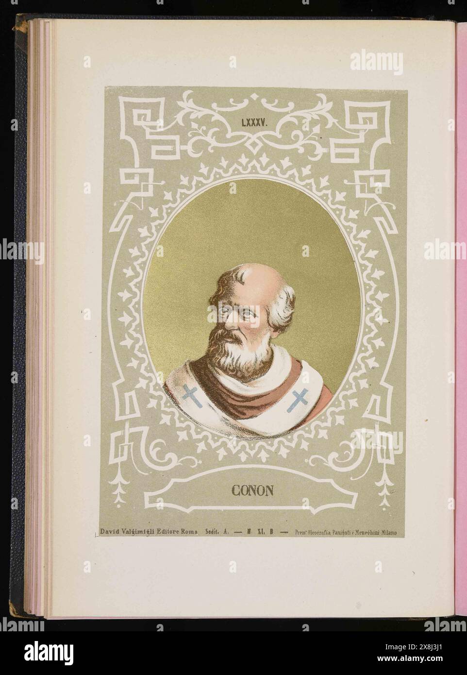 Ein Kupferstich von Papst Conon aus dem 16. Jahrhundert, der von 687 bis 688 Jahre alt war. Er war der 83. Papst. Stockfoto