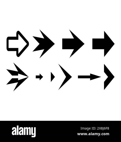 Satz von schwarzem Vektorpfeil.Pfeilvektorillustration und Sammlung.Pfeilvektorsymbol. Stock Vektor