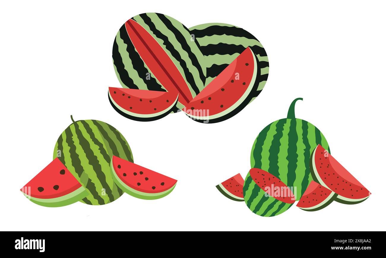 Vektor- Und Illustrationskollektion Mit Wassermelonen. Stock Vektor