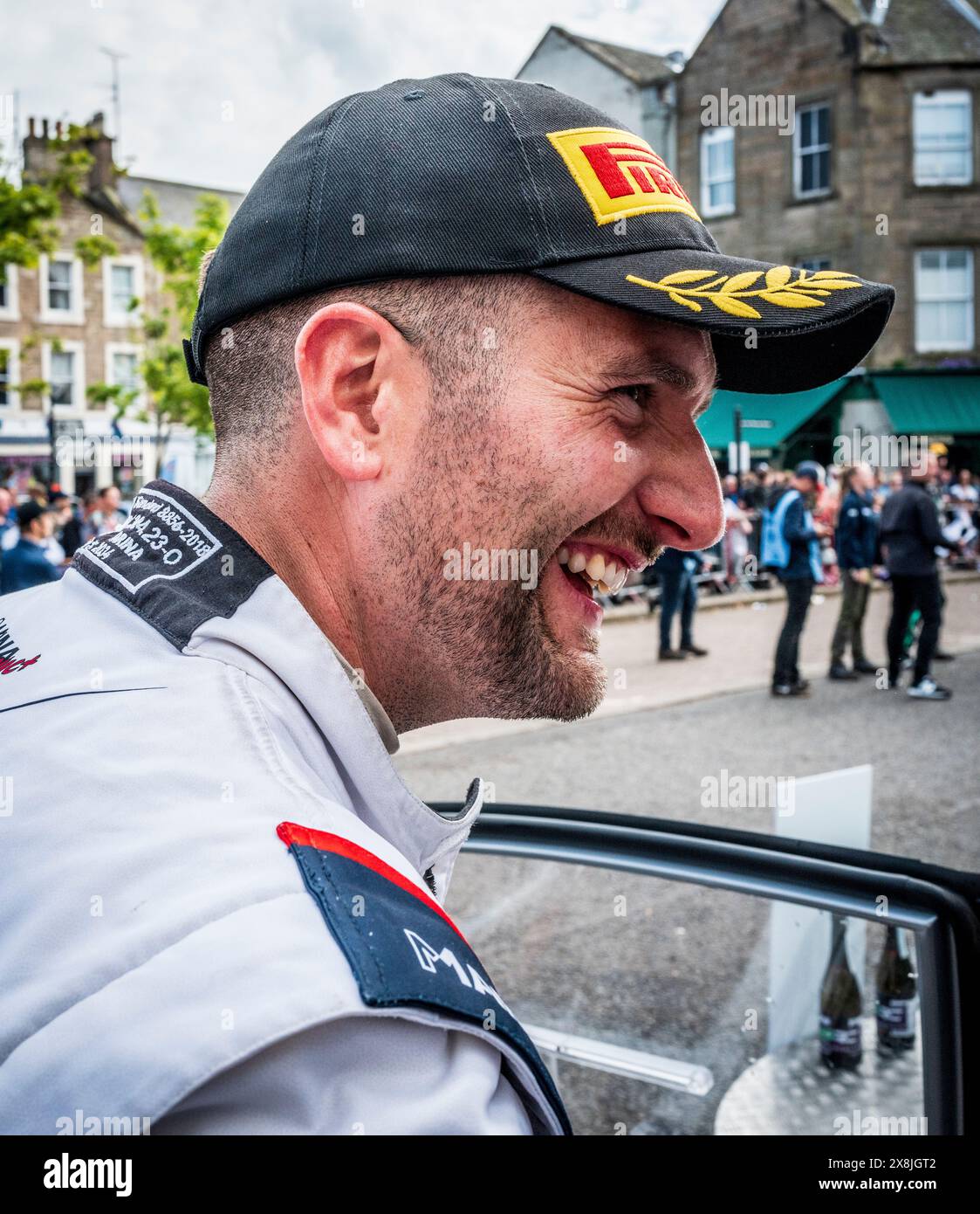 25. Mai 2024: Tag zwei der Beatson's Building Supplies JIM CLARK RALLYE in Duns, Schottland Mike Galvin aus Killarney, Beifahrer/Navigator von t Stockfoto