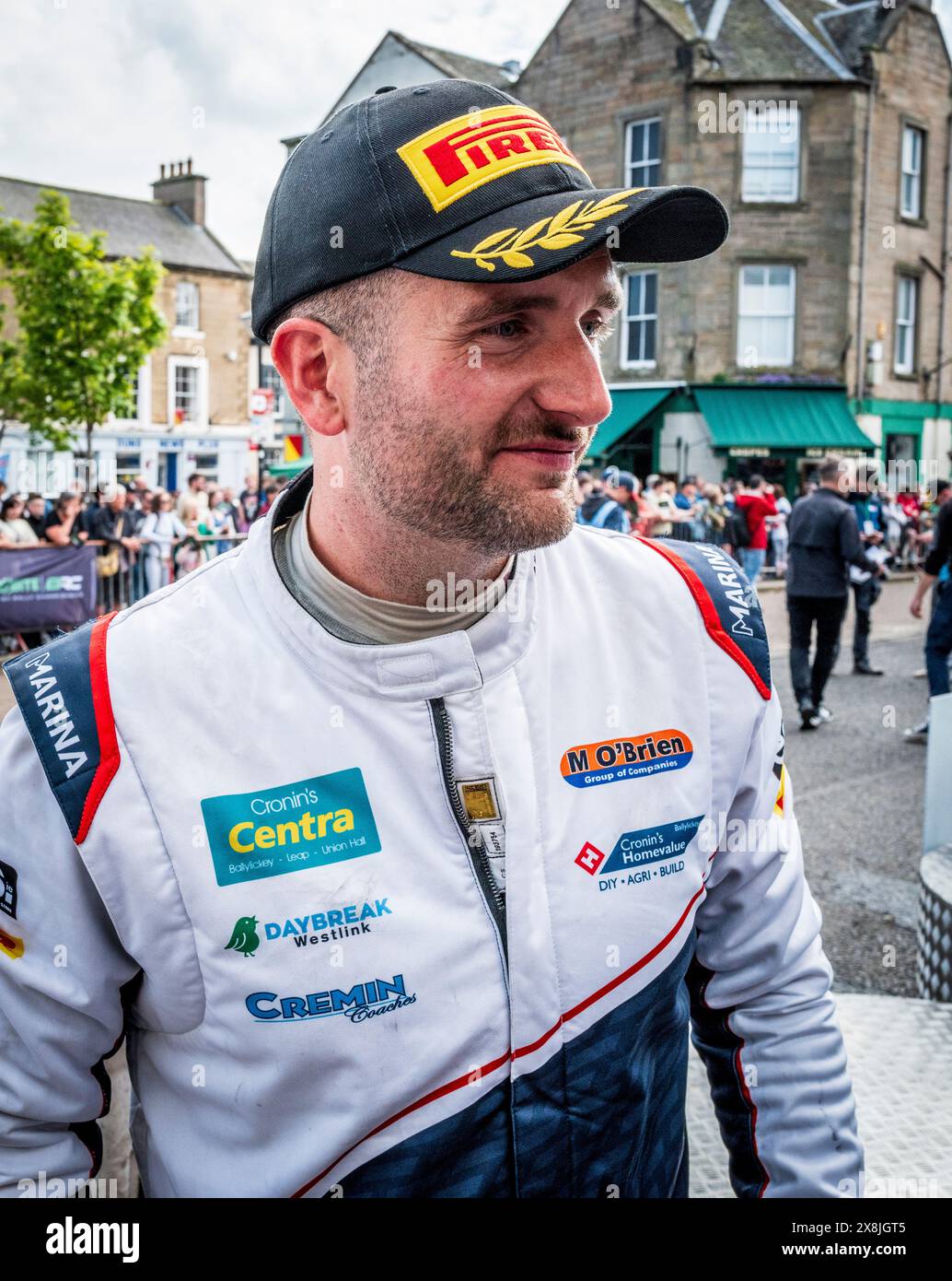 25. Mai 2024: Tag zwei der Beatson's Building Supplies JIM CLARK RALLYE in Duns, Schottland Mike Galvin aus Killarney, Beifahrer/Navigator von t Stockfoto