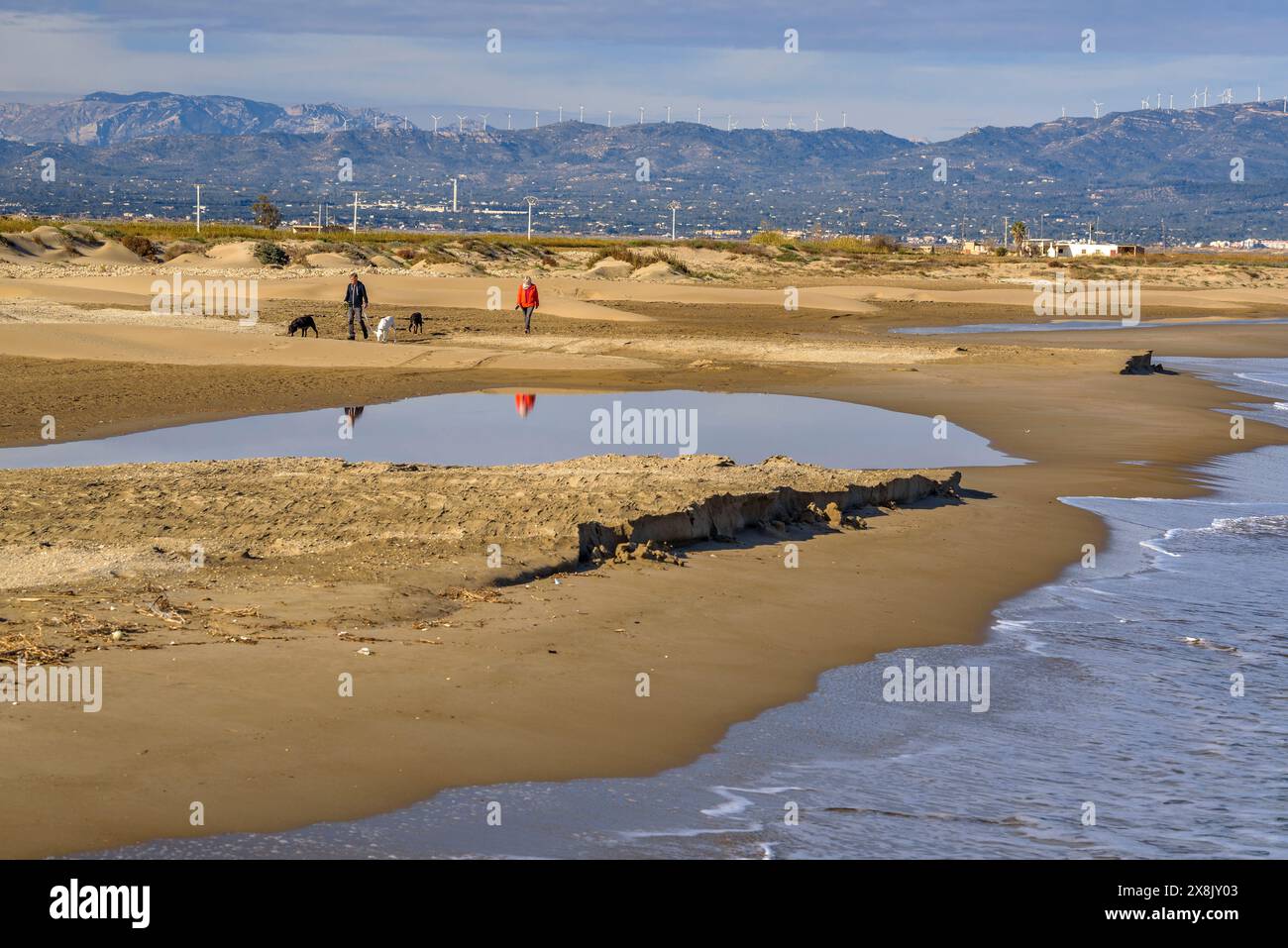 Strand Fangar, am Anfang von Punta del Fangar, im Ebro-Delta (Tarragona, Katalonien, Spanien) ESP Playa del Fangar, en el Delta del Ebro, España Stockfoto