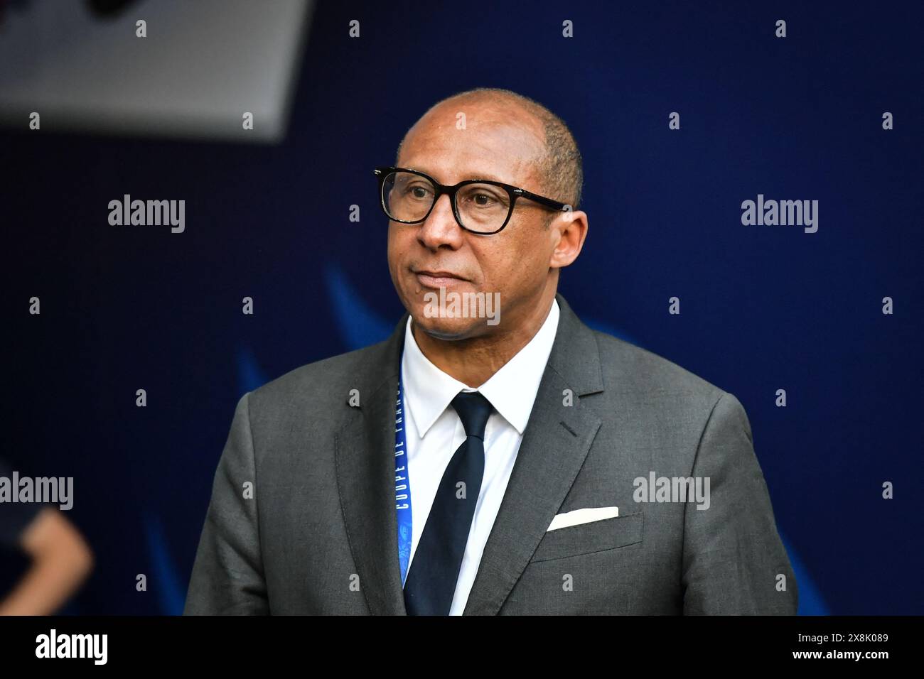 Philippe Diallo, Präsident des französischen Fußballverbandes, blickt am 25. Mai 2024 in der Decathlon Arena - Pierre Mauroy Stadion in Lille auf das Finale des französischen Fußballpokals zwischen Olympique Lyonnais und Paris Saint-Germain. Foto: Firas Abdullah/ABACAPRESS. COM Credit: Abaca Press/Alamy Live News Stockfoto