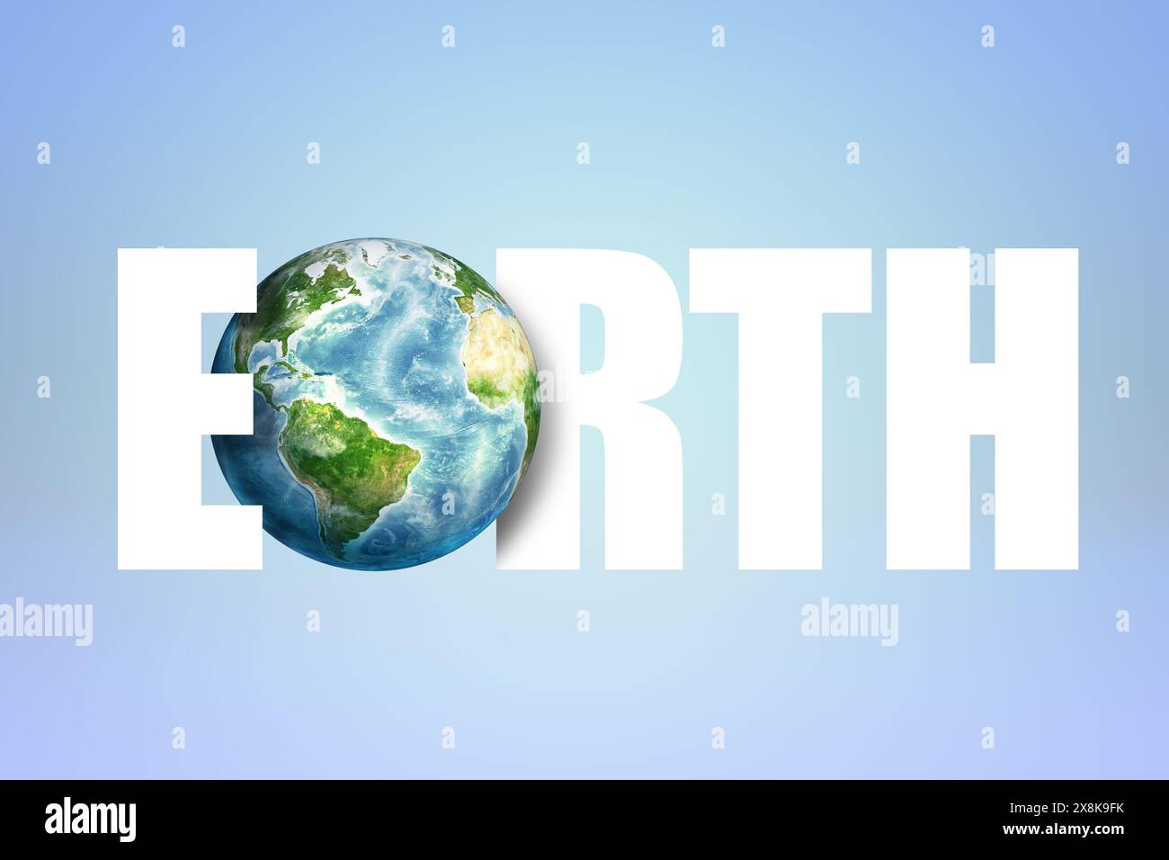 Planet Earth-Grafik mit auffälligen Buchstaben Stockfoto