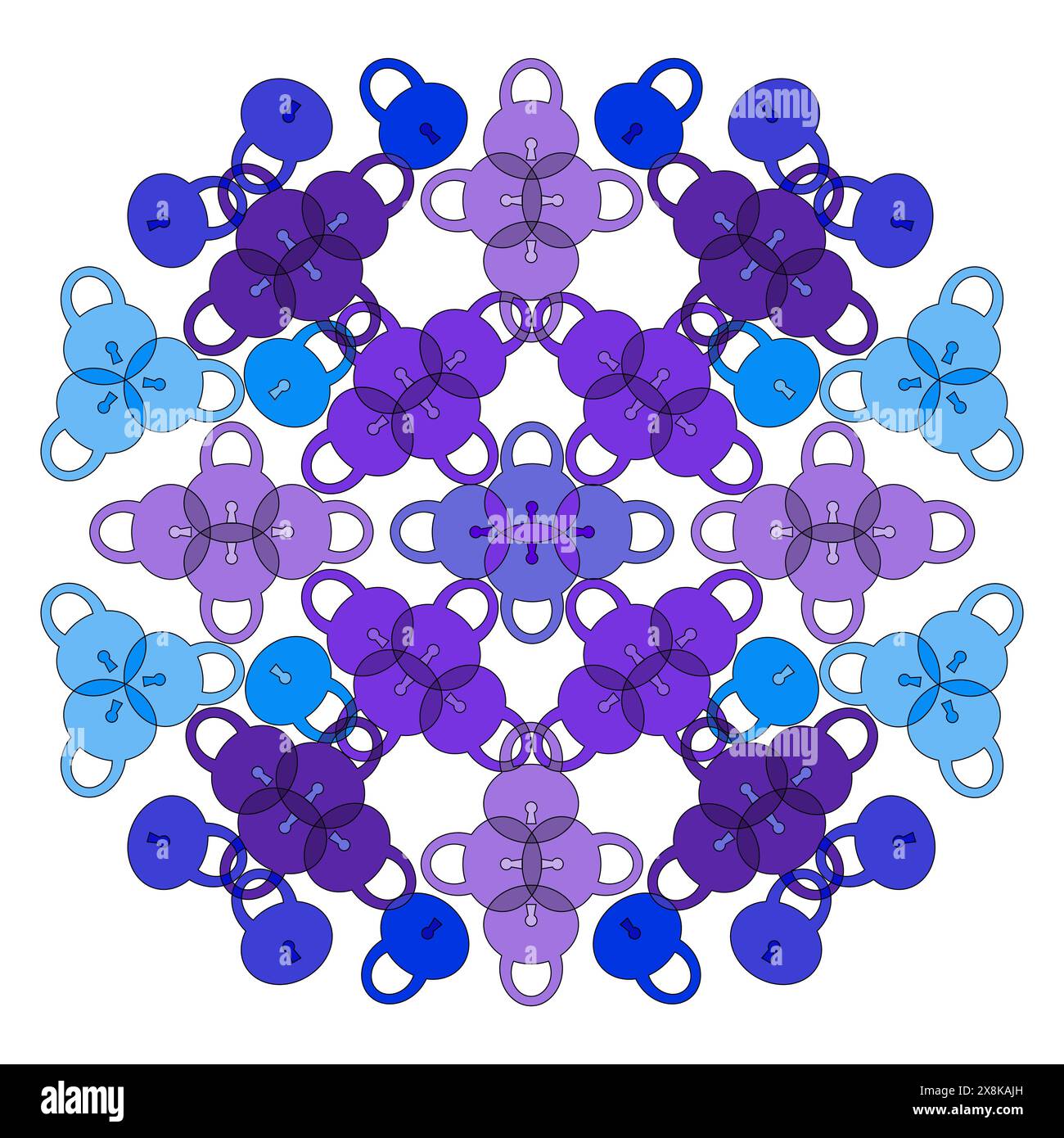 Farbiges Mandala mit Vorhängeschlössern auf weißem Hintergrund Stock Vektor