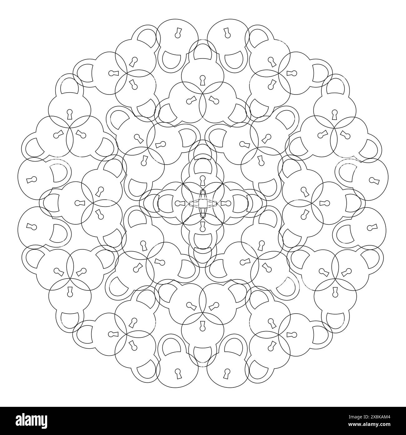 Mandala schwarz-weiß mit Vorhängeschlössern auf weißem Hintergrund Stock Vektor