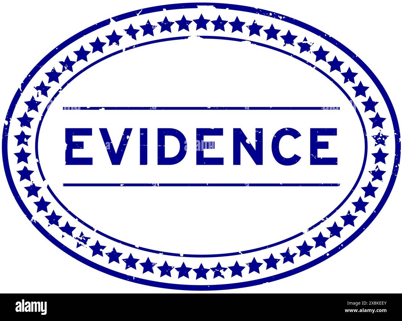 Grunge blau Evidence Wort oval Gummi Siegel Stempel auf weißem Hintergrund Stock Vektor