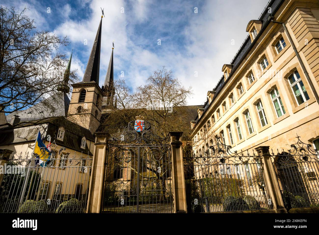 Türme der Kathedrale unserer Lieben Frau, Luxemburg. Stockfoto