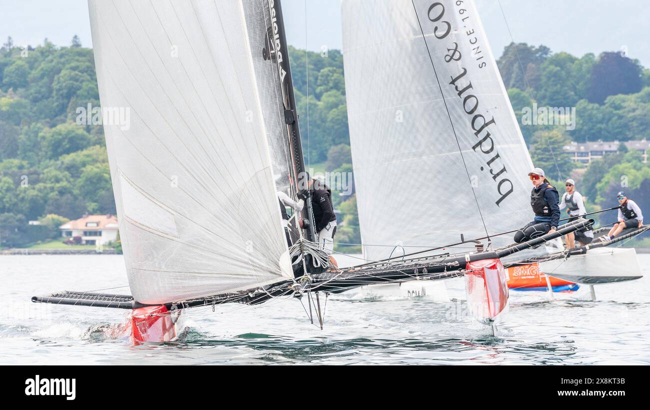Genf Schweiz, 26.05.2024: Team Bacchus #2 Skipperin Charlotte Lerch beim 1. Grand Prix des M2 Speed ​​Tour 2024. 1. Grand Prix des M2 Speed ​​Tour 2024 und fand bei der Genfer Nautischen Gesellschaft in Genf statt. Quelle: Patrick Dancel/Alamy Live News. Stockfoto