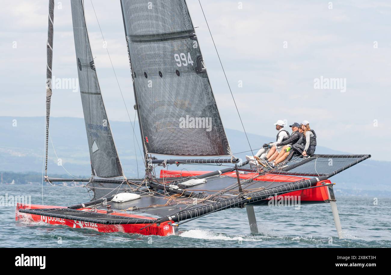 Genf Schweiz, 26.05.2024: Team Bacchus #2 Skipperin Charlotte Lerch beim 1. Grand Prix des M2 Speed ​​Tour 2024. 1. Grand Prix des M2 Speed ​​Tour 2024 und fand bei der Genfer Nautischen Gesellschaft in Genf statt. Quelle: Patrick Dancel/Alamy Live News. Stockfoto