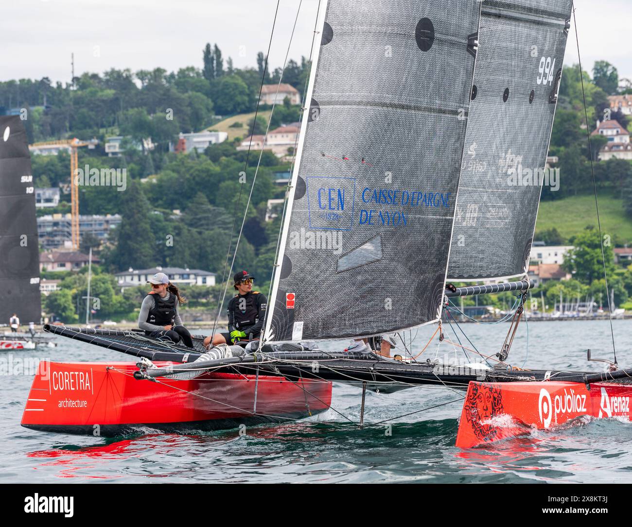 Genf Schweiz, 26.05.2024: Team Bacchus #2 Skipperin Charlotte Lerch beim 1. Grand Prix des M2 Speed ​​Tour 2024. 1. Grand Prix des M2 Speed ​​Tour 2024 und fand bei der Genfer Nautischen Gesellschaft in Genf statt. Quelle: Patrick Dancel/Alamy Live News. Stockfoto