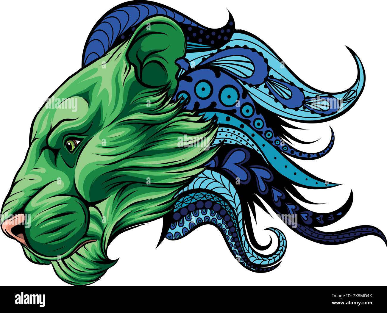 Löwenkopf farbenfrohe Handzeichnung Vektordarstellung Stock Vektor