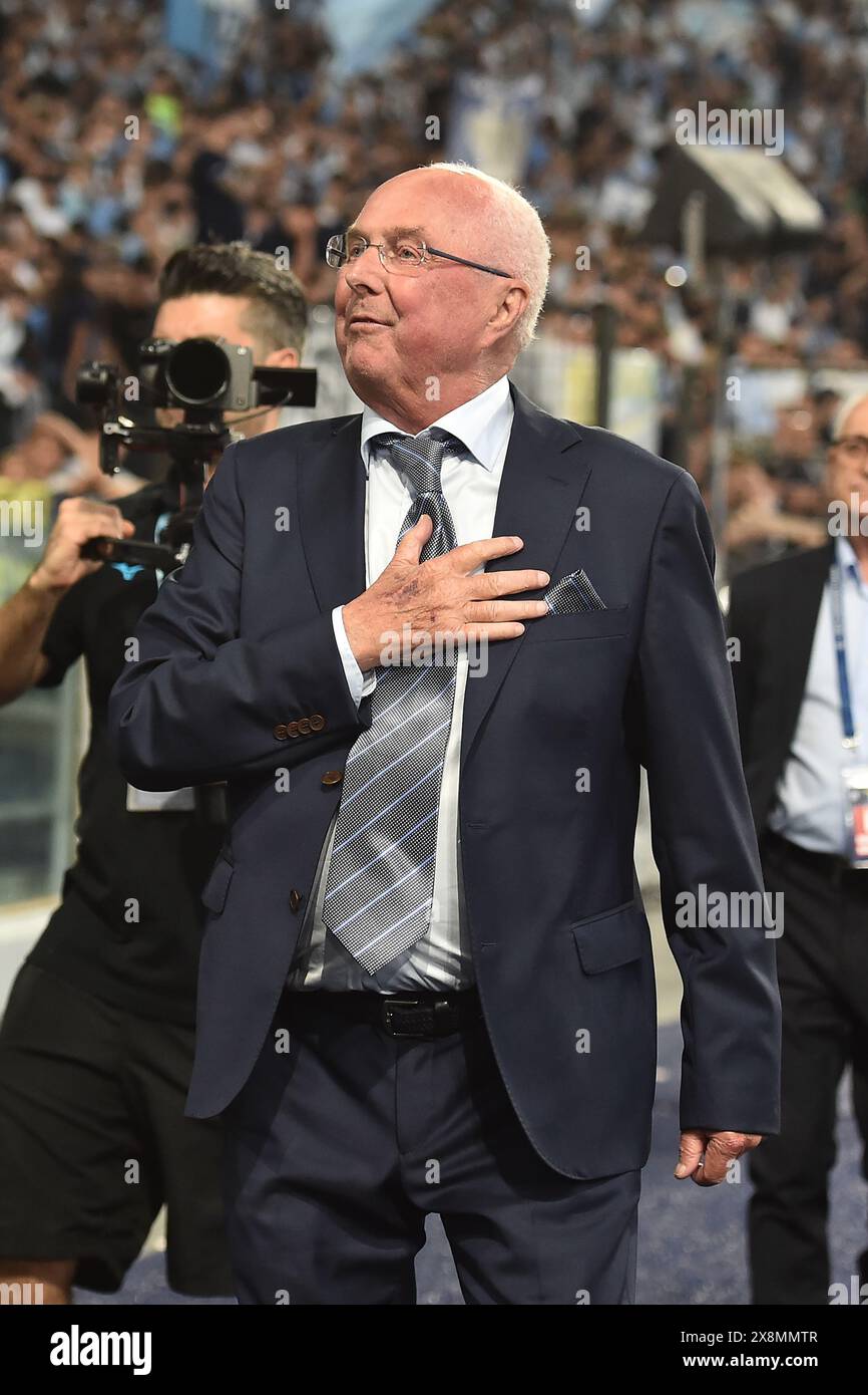 Rom, Italien. Mai 2024. Sven-Goran Eriksson begrüßt Fans vor dem Fußballspiel der Serie A zwischen SS Lazio und US Sassuolo im Olimpico-Stadion in Rom (Italien) am 26. Mai 2024. Quelle: Insidefoto di andrea staccioli/Alamy Live News Stockfoto