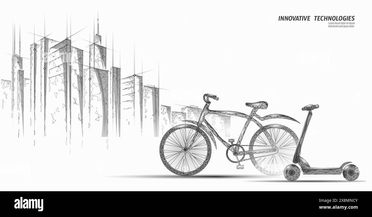 Elektroroller Low-Poly-Design. Eco Mikromobilität Transport Last-Mile Problemlösung. Pick-up Roller-Sharing-Verleih-System. E-Scooter Urban Stock Vektor