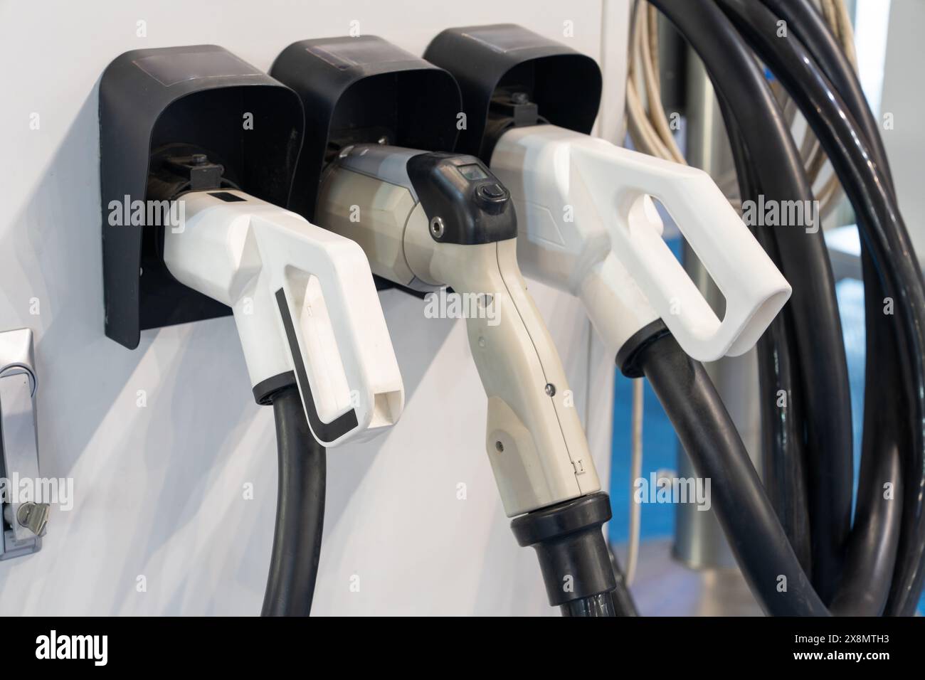 Ladestation für Elektrofahrzeuge aus nächster Nähe. Stockfoto