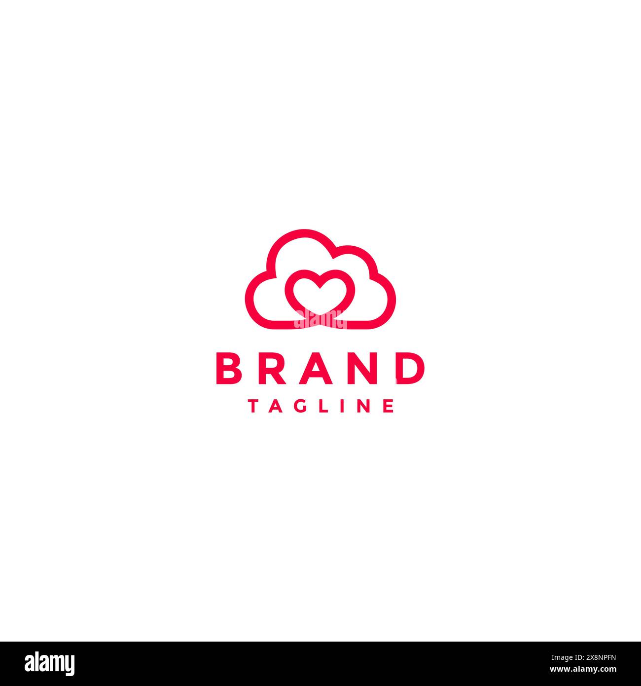 Wolken- und Herzsymbol im einfachen Outline-Logo-Design. Wolken- und Herzsymbol in einer durchgehenden Linie. Stock Vektor