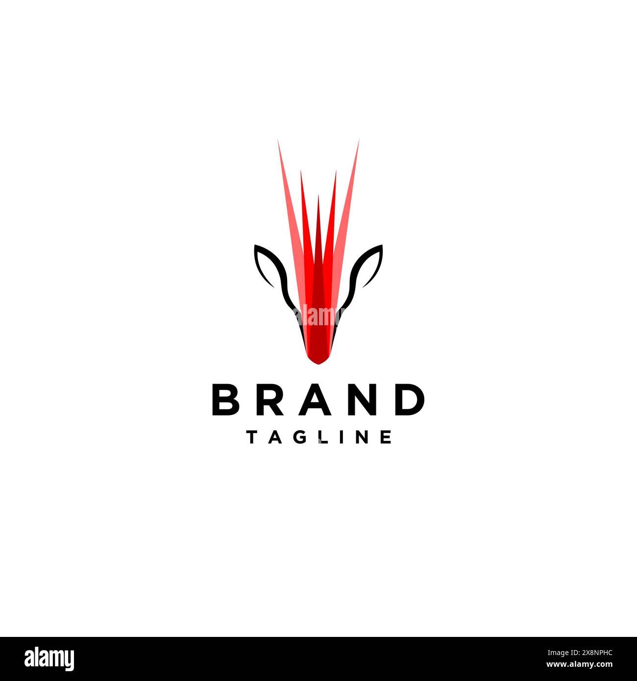 Verspielter Hirschkopf Mit Leuchtendem Rotem Laserhorn. Gazelle Red Beam Logodesign. Stock Vektor
