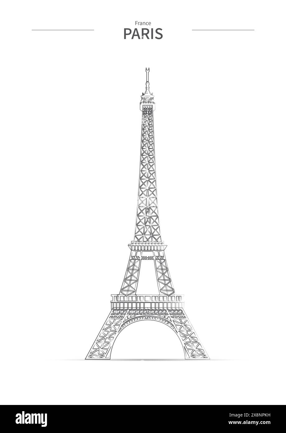 Paris Cityscape Linienzeichnung Vektor. Stadtskizze. Illustration der Orientierungspunkte im Skizzenstil. Stock Vektor