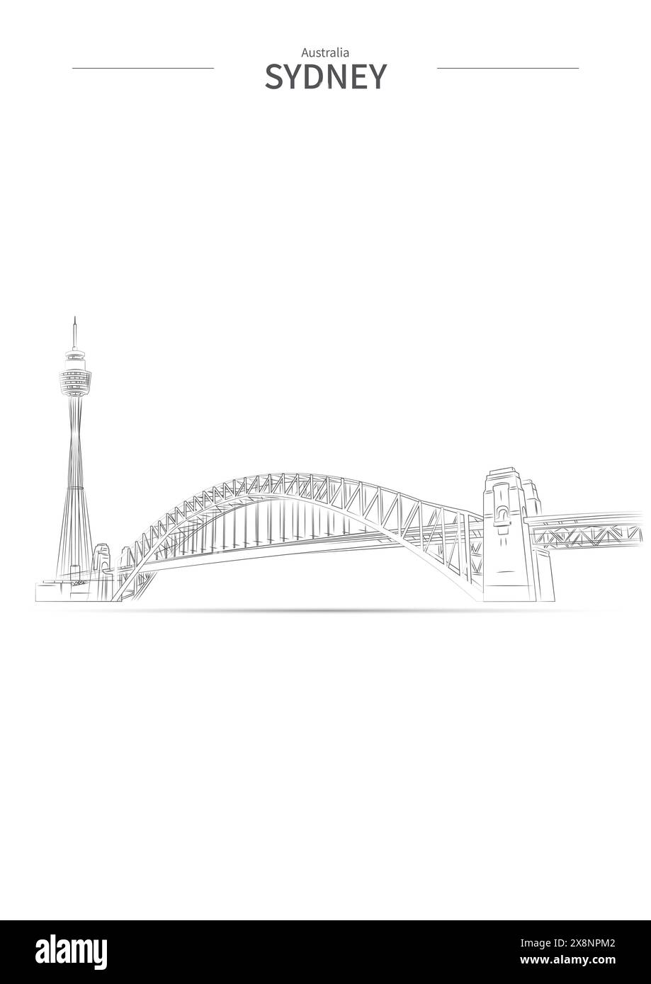 Sydneys Stadtbild-Linienzeichnungsvektor. Stadtskizze. Illustration der Orientierungspunkte im Skizzenstil. Stock Vektor