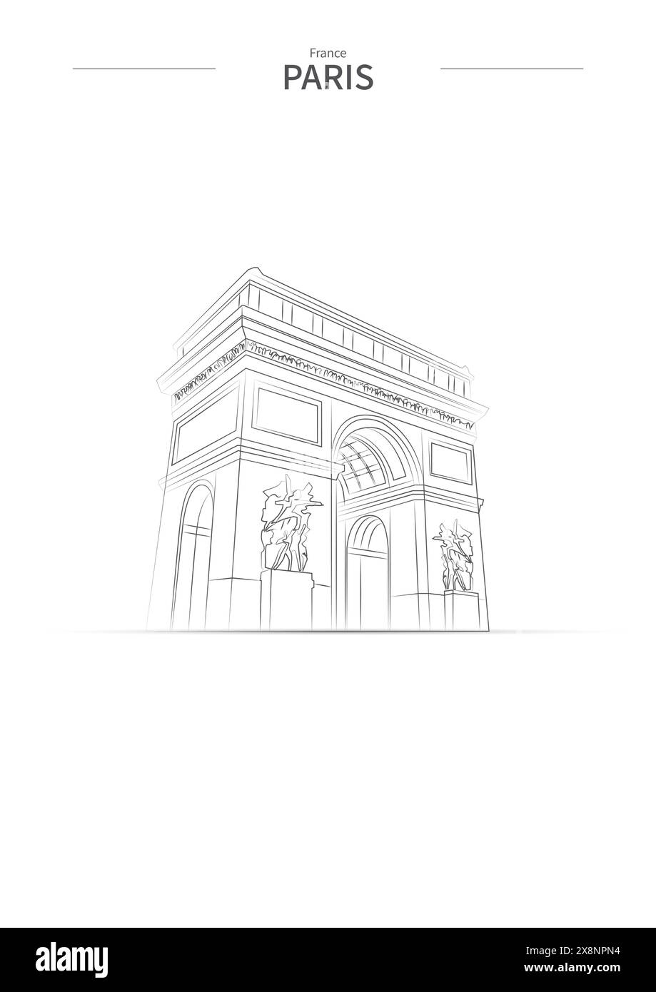 Frankreich Cityscape-Linienzeichnung Vektor. Stadtskizze. Illustration der Orientierungspunkte im Skizzenstil. Stock Vektor