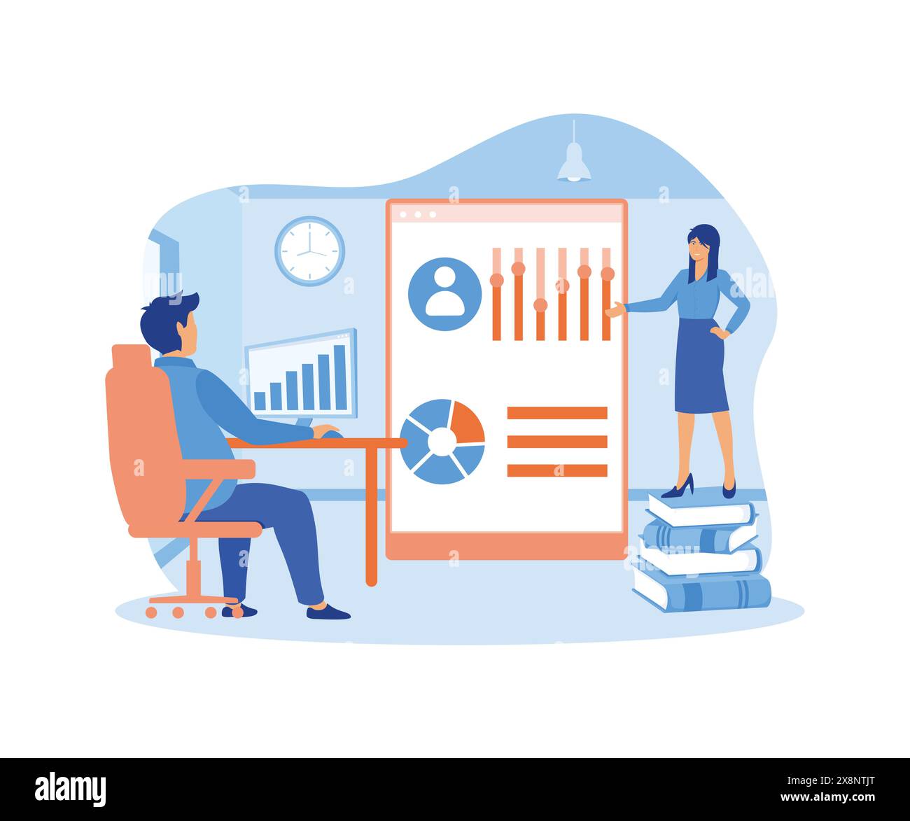 Marktforschungsservice oder -Plattform. Unternehmensforschung für die Entwicklung neuer Produkte. Marktdatenstatistik und Produktwerbung. FL Stock Vektor