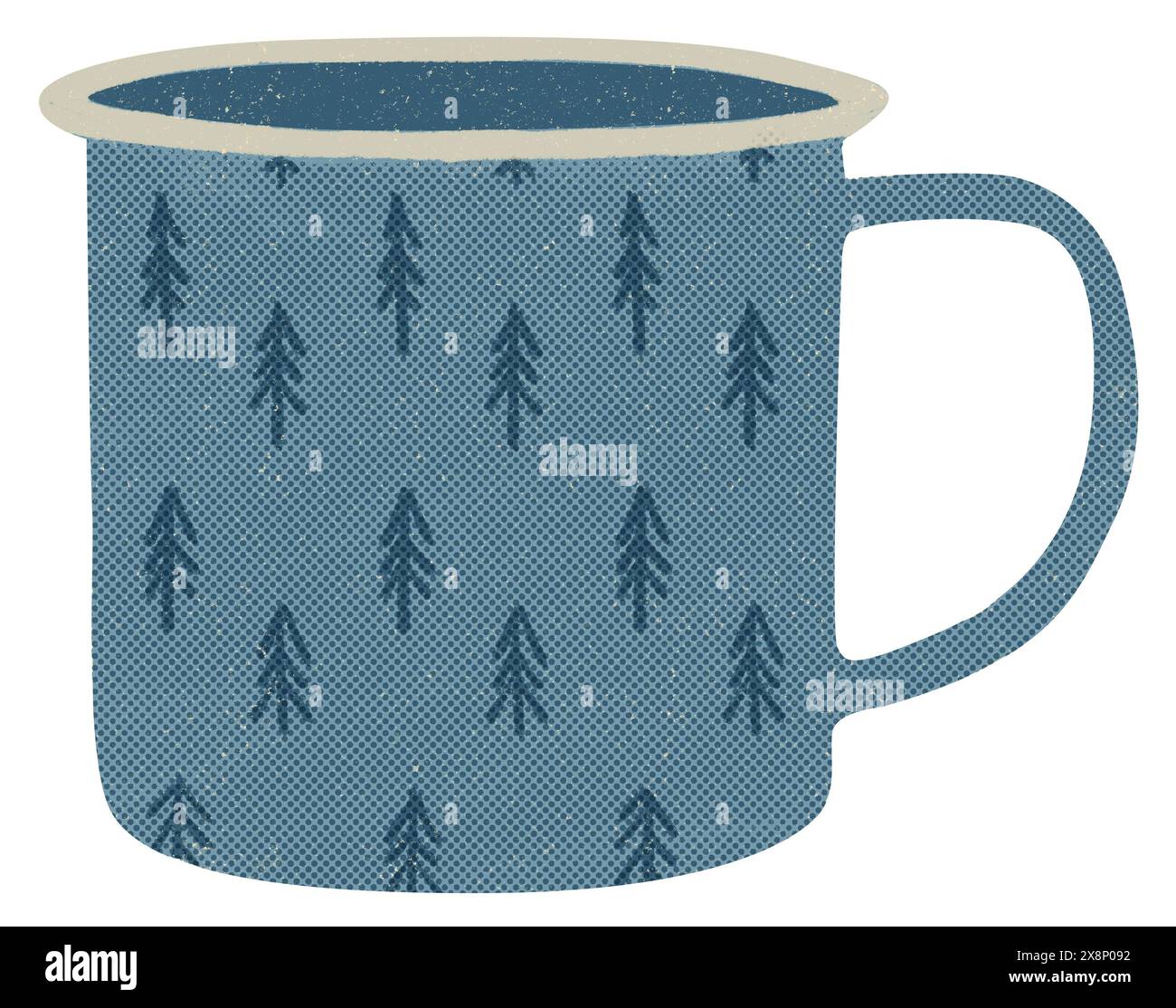 Gemütlicher Kaffee- und Teetasse, Tassenillustration, blau, Retro-Farbe Stockfoto