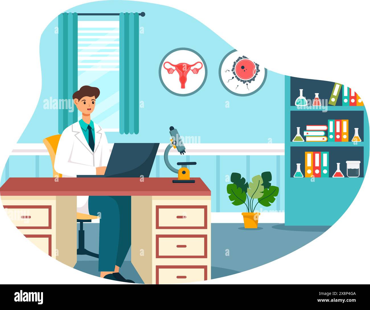 Reproduktion Klinik Vektor-Illustration mit assistierter Reproduktionstechnologie, Reagenzglättung oder Eizelle in einem Cartoon-Hintergrund Stock Vektor