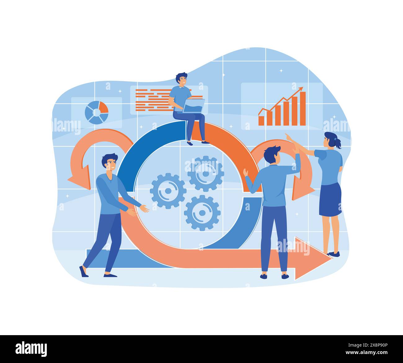 Geschäftskonzept der agilen Entwicklungsmethodik. Agile Life Cycle für Software-Entwicklungsdiagramm. Regelzyklus und Prozessmanagement der adaptiven Programmierung Stock Vektor