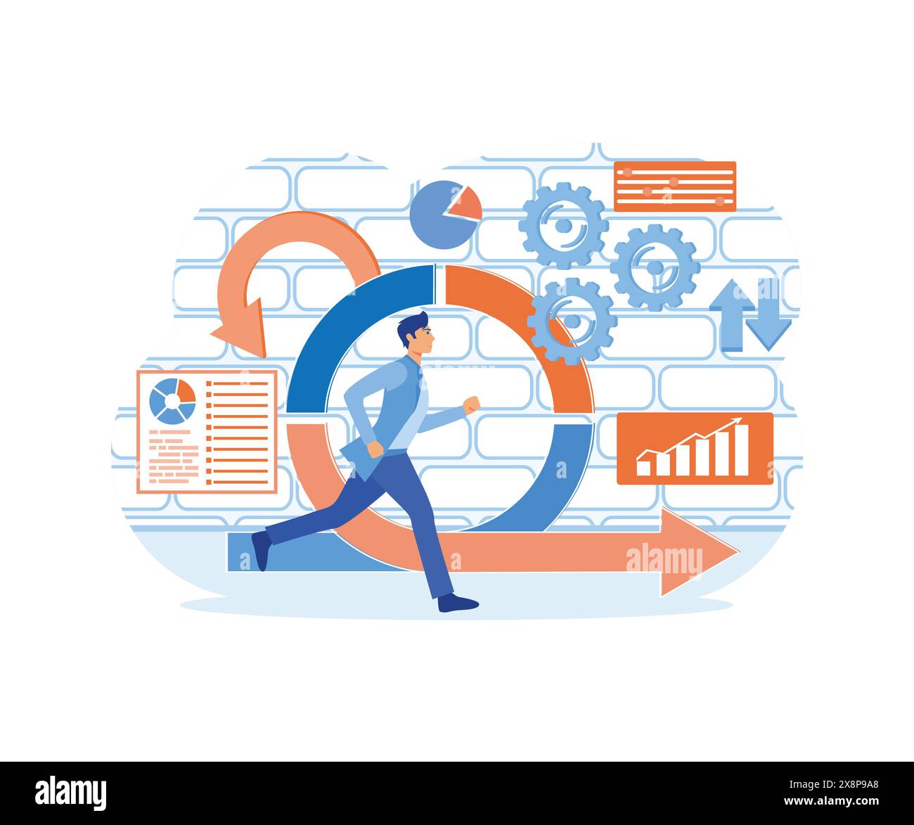 Agiles Entwicklungsentscheidungen Methodik Geschäftskonzept. Agiler Lebenszyklus für Software-Entwicklungsdiagramm. Effektive Teamarbeit für den Projektsprung Stock Vektor