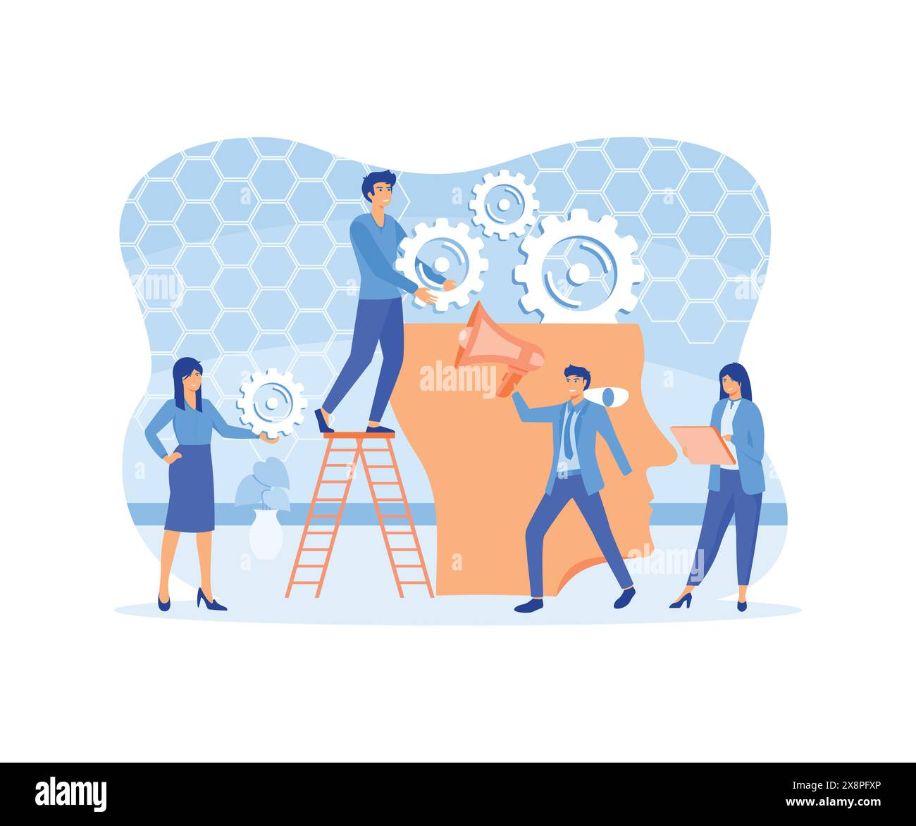 Psychiatrische Versorgungskonzepte. Facharztarbeit zur Psychologietherapie. Moderne Illustration des flachen Vektors Stock Vektor