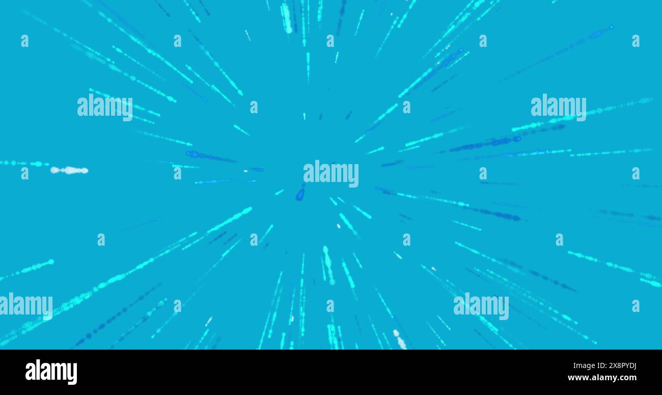 Bild eines abstrakten blauen Lichtspurmusters, das sich auf blauem Hintergrund bewegt Stockfoto