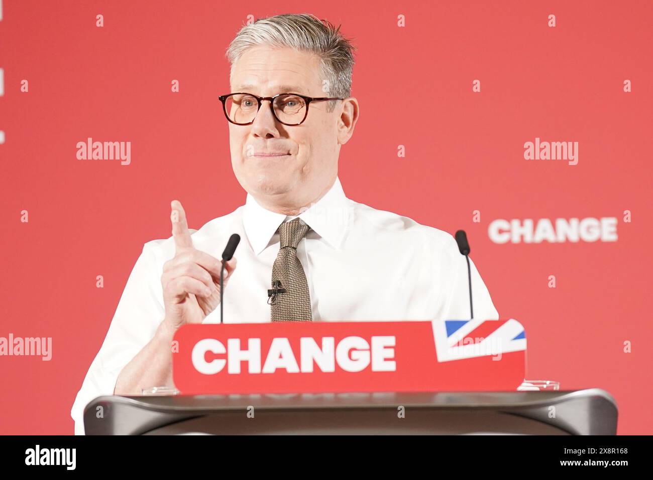 Der Parteichef der Labour Party, Sir Keir Starmer, hält seine erste Grundsatzrede während seines Besuchs in Lancing in West Sussex, während er sich auf dem Wahlkampfpfad der General Election befindet. Bilddatum: Montag, 27. Mai 2024. Stockfoto