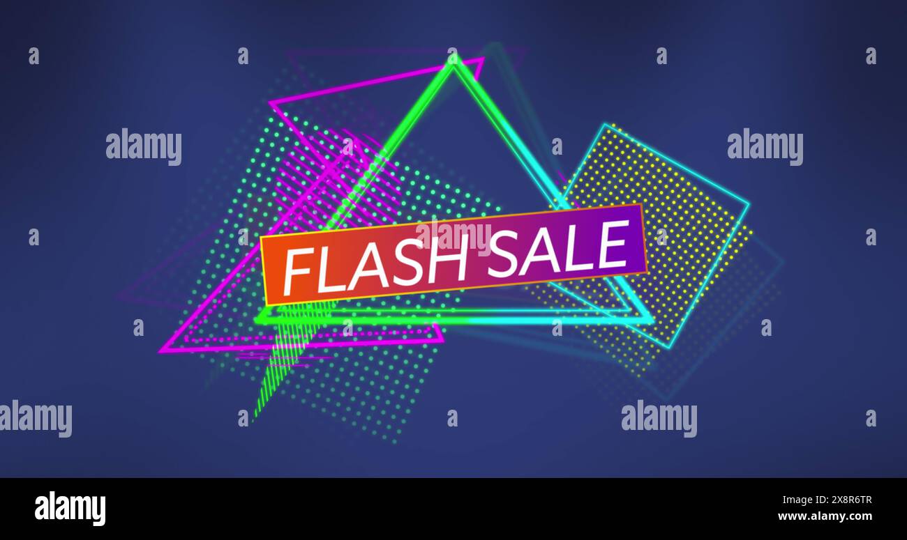 Bild des Flash-Verkaufstextes über leuchtendem Neonhintergrund Stockfoto