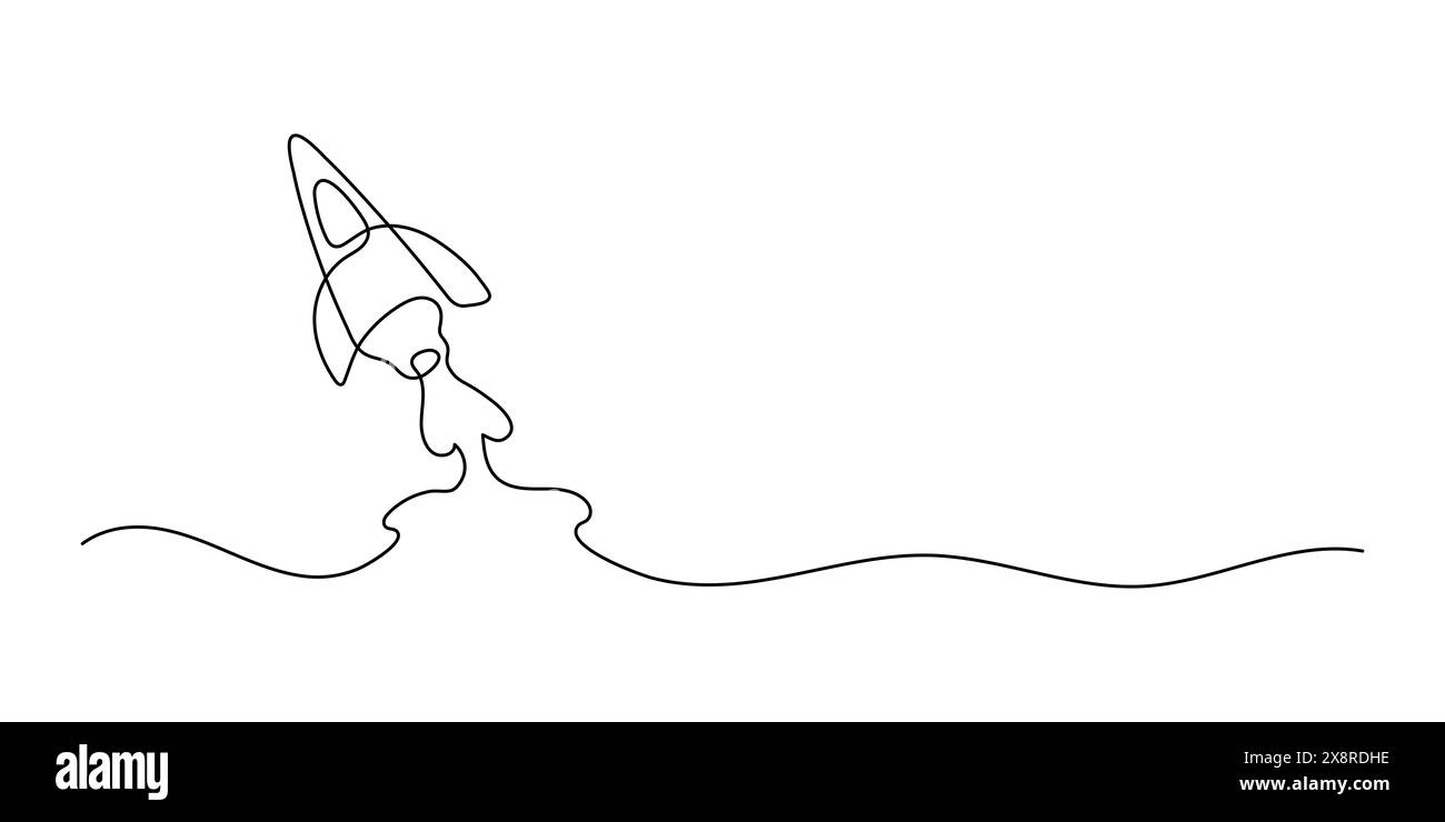 Eine durchgezogene Linienzeichnung eines einfachen fliegenden Raumschiffs. Raketenraumschiff startet ins Universum-Konzept. Dynamische einzeilige Zeichnung Vektorgrafik il Stock Vektor