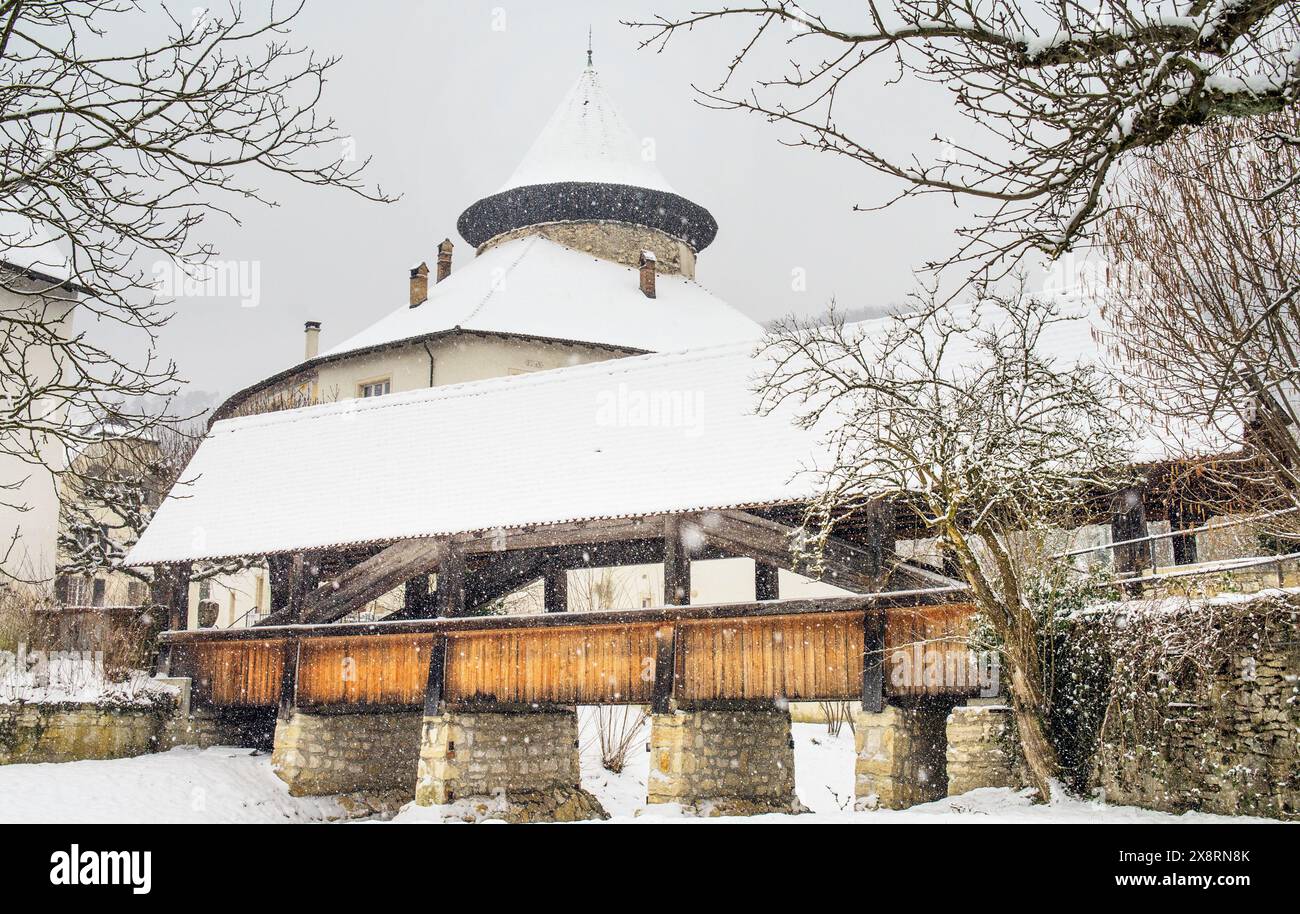 Zwingen, Zwingen BL, Laufental, Wasserschloss, Schloss, Baselland, Baselbiet, Wahrzeichen, Wasserschloss Zwingen Stockfoto
